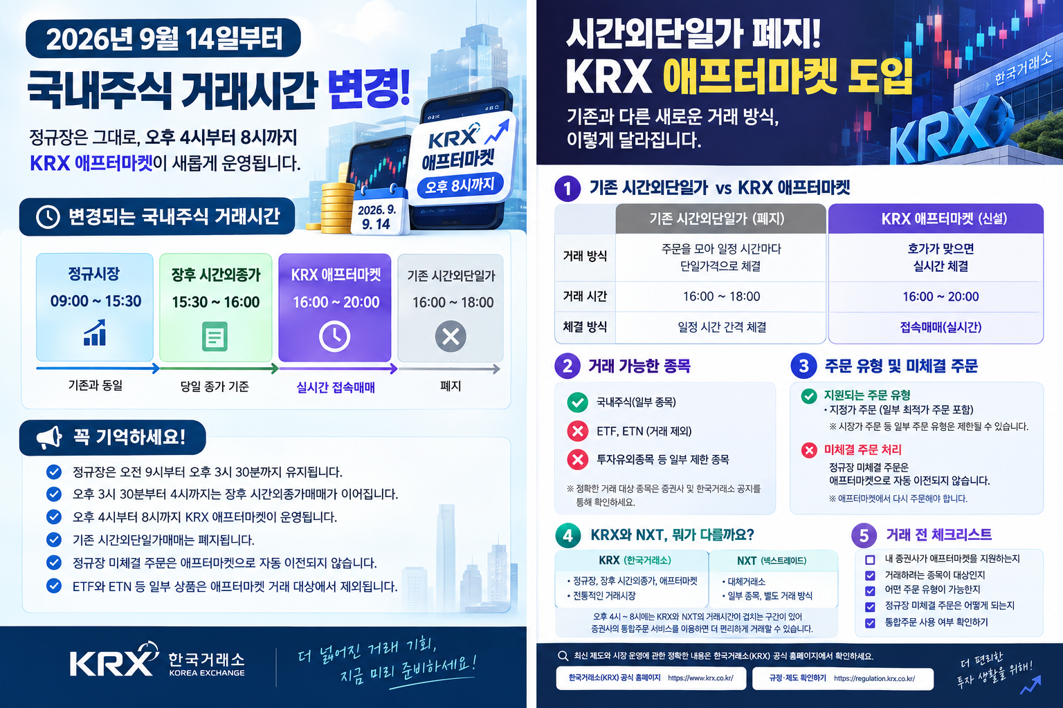 2026년 9월14일부터 국내주식 거래시간 변경 / KRX 애프터마켓
