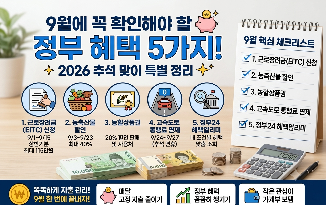 9월에 꼭 확인해야 할 정부 혜택 5가지, 대상·조건·기간까지 정리